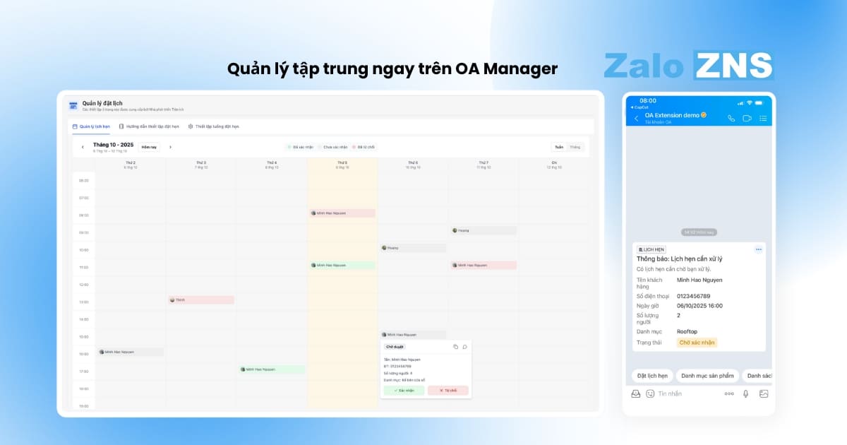 Quản lý lịch hẹn tập trung trên OA Manager