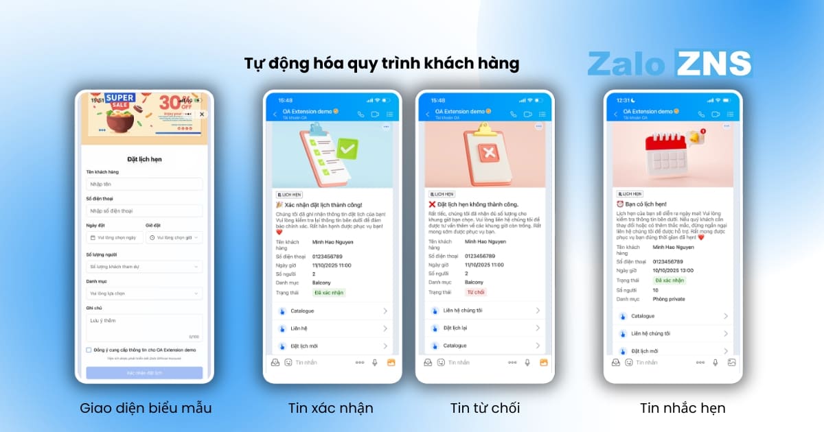 Tiện ích Quản lý đặt lịch giúp OA tự động hóa toàn bộ quy trình