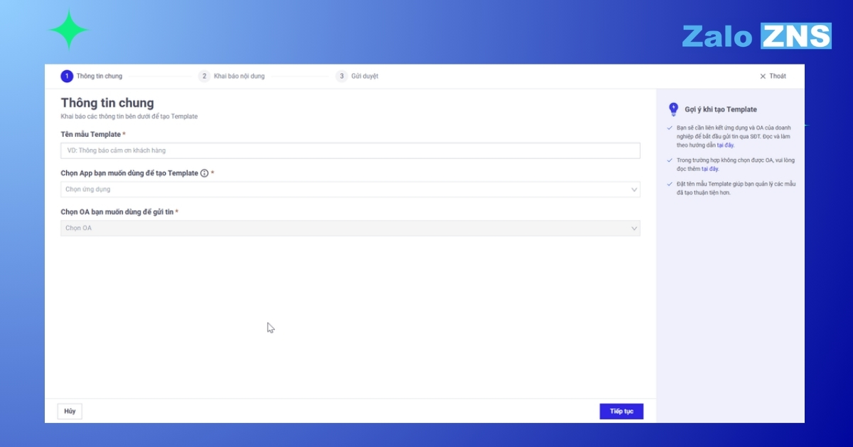 Bước 3: Thiết lập thông tin chung cho template
