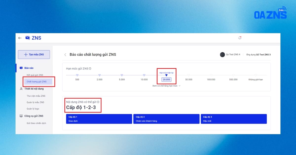 Giao diện báo cáo chi tiết về ZBS