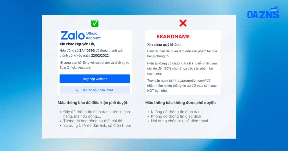 Tổng hợp một số lưu ý để mẫu tin nhắn ZNS được gửi duyệt thành công
