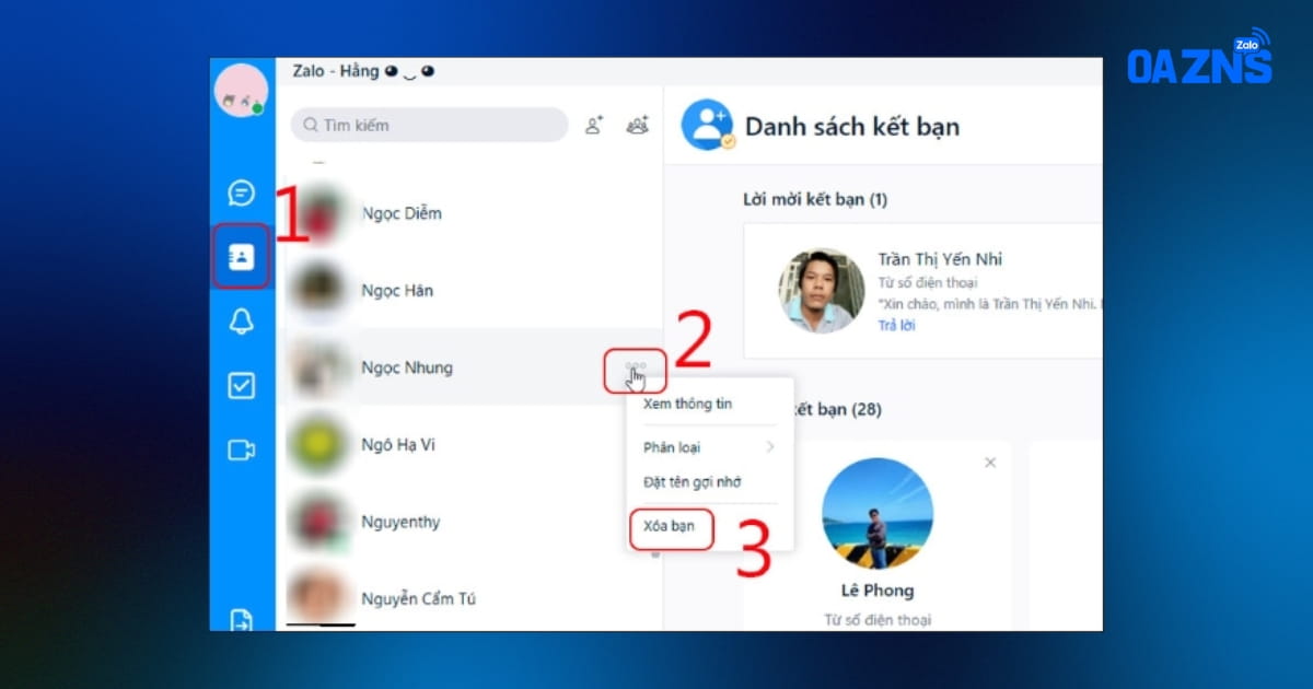Cách xoá bạn trên Zalo bằng máy tính