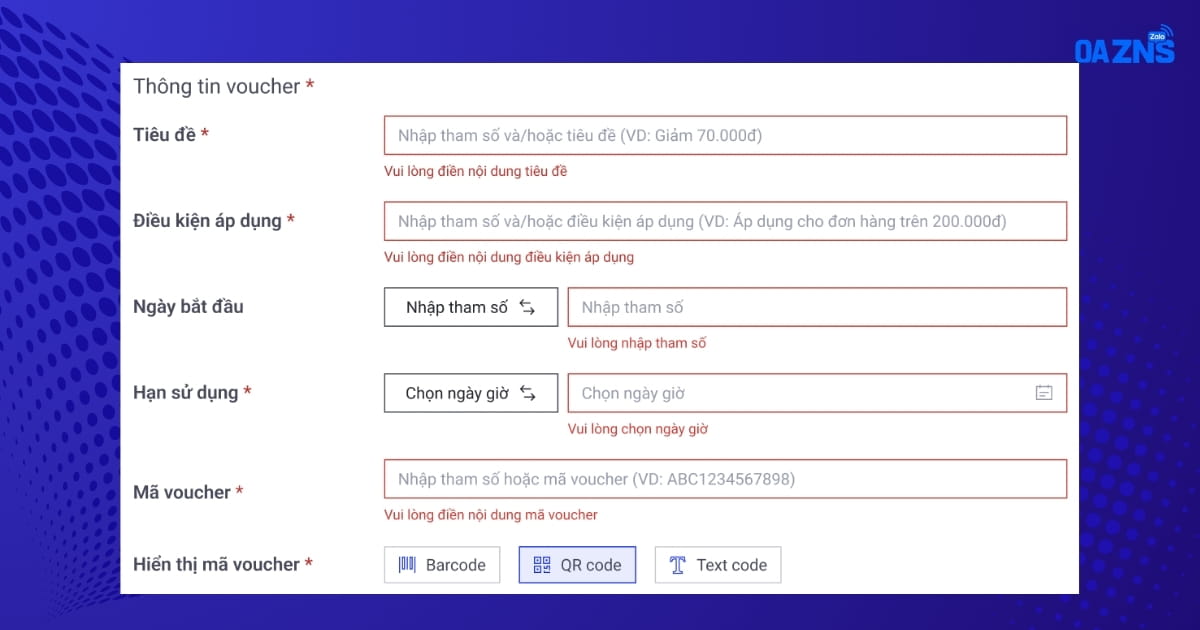 Điền thông tin voucher
