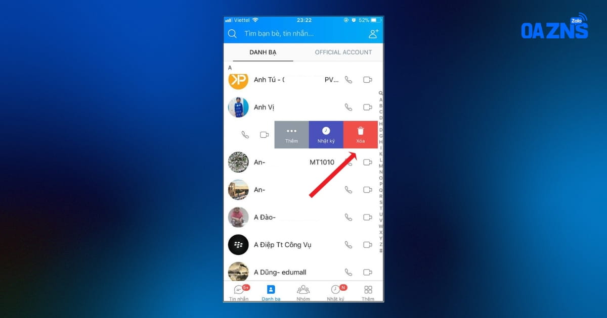 Đối với iPhone: Vuốt tên tài khoản từ phải sang trái