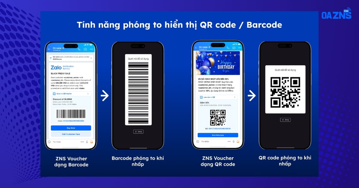 Tính năng phóng to QR code và Barcode