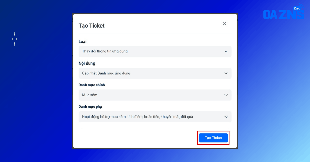 Bấm Tạo ticket