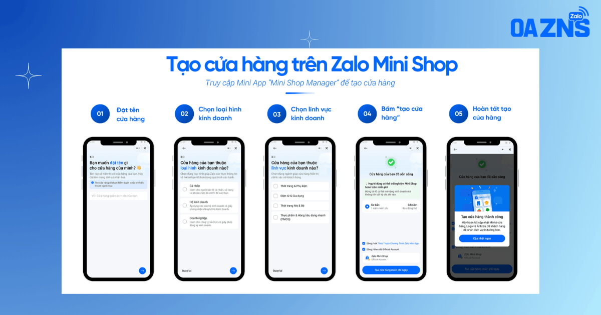 Các bước tạo cửa hàng trên Zalo Mini Shop