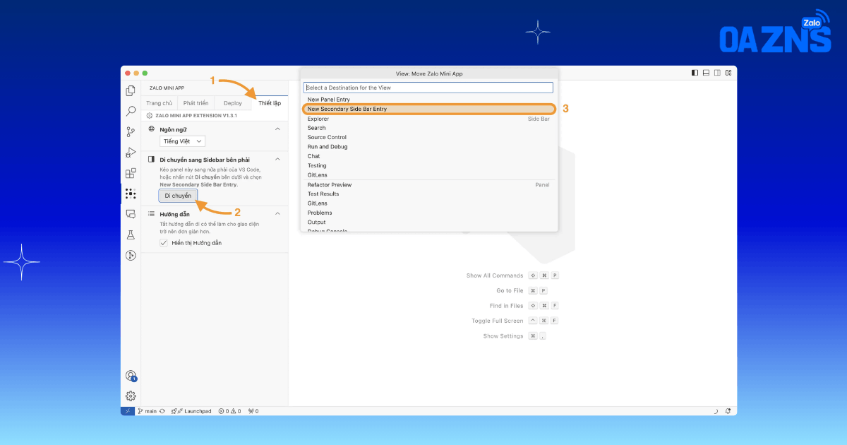 Cách di chuyển Zalo Mini App Extension sang panel bên phải