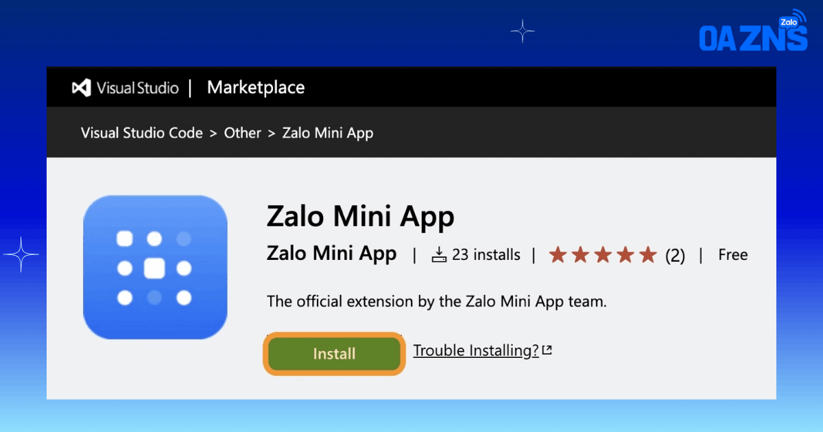 Cài đặt Zalo Mini App Extension trên Visual Studio Code Marketplace