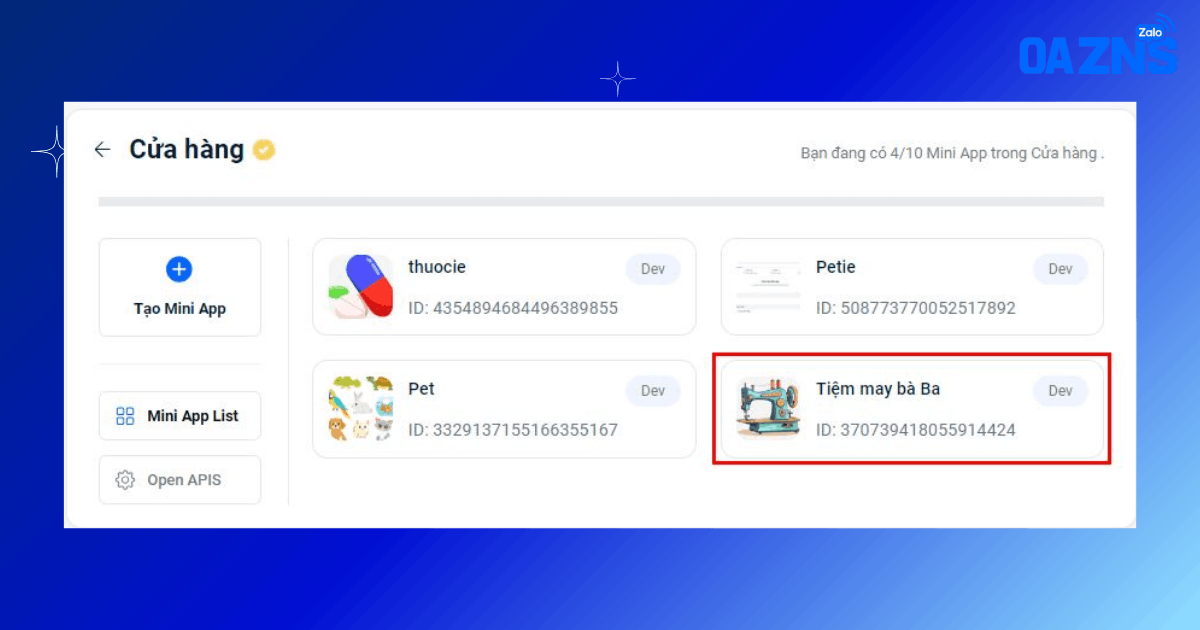 Chọn Mini App muốn đổi phần danh mục