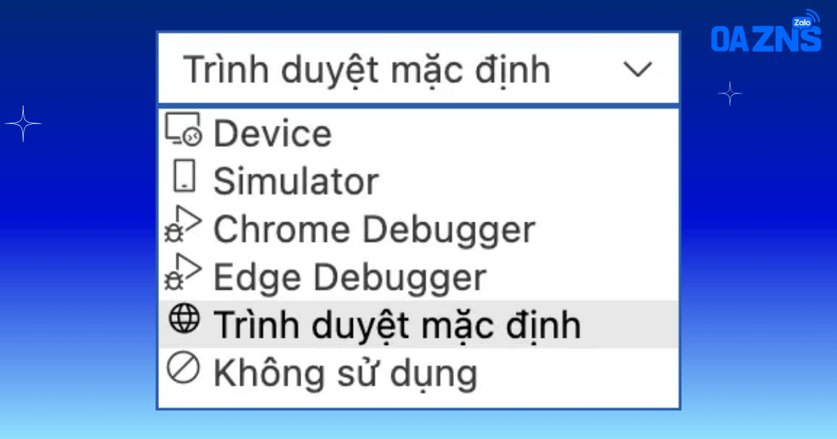 Chọn ứng dụng/thiết bị để xem trước Zalo Mini App