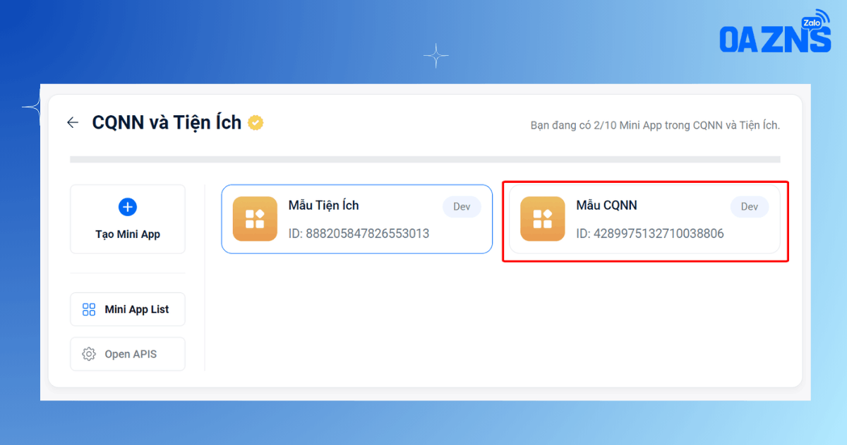 Danh sách Mini App
