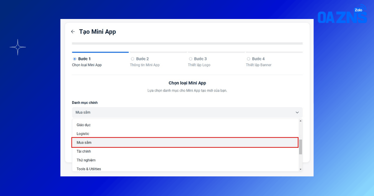 Doanh nghiệp chọn danh mục cho Mini App