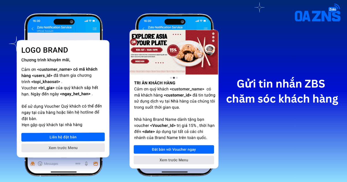 Gửi tin nhắn ZBS chăm sóc khách hàng