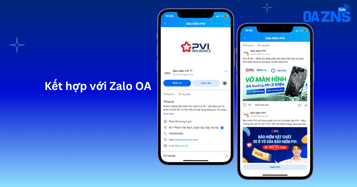 Kết hợp với Zalo OA CSKH