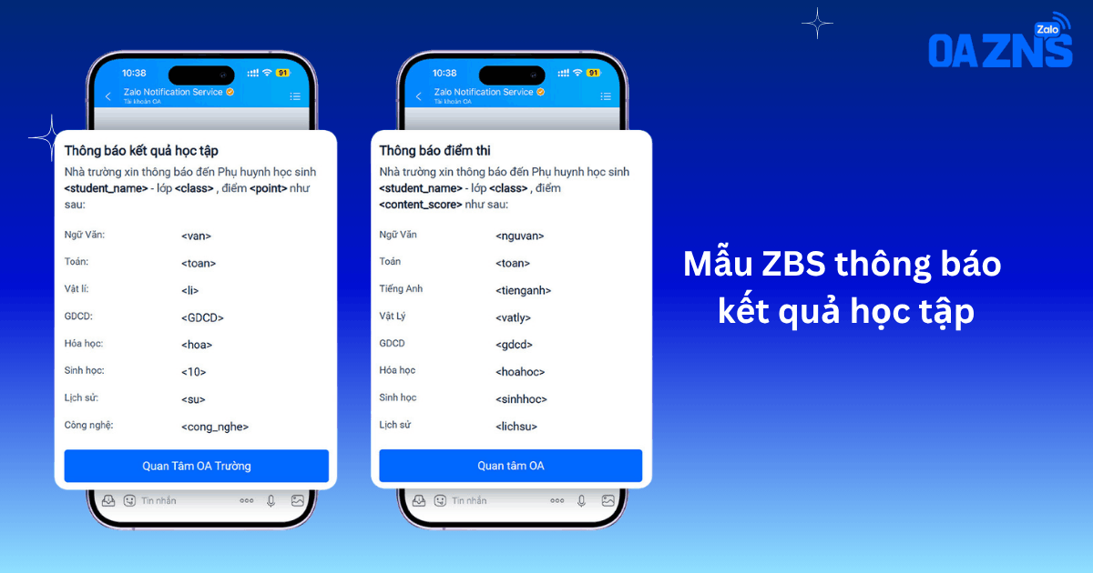 Mẫu ZBS thông báo kết quả học tập