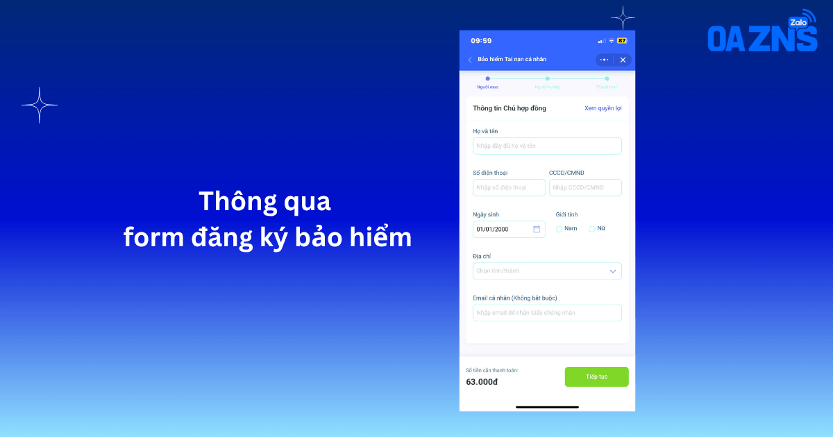 Thông qua form đăng ký bảo hiểm