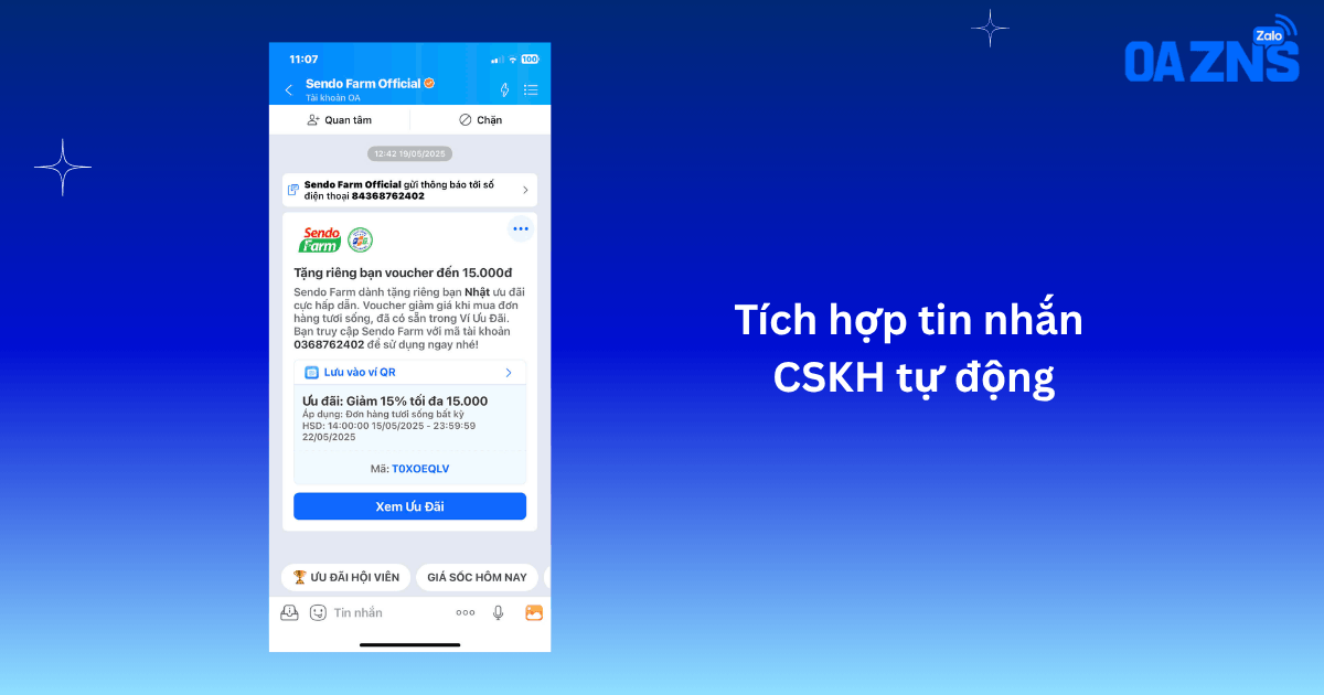 Tích hợp tin nhắn CSKH tự động