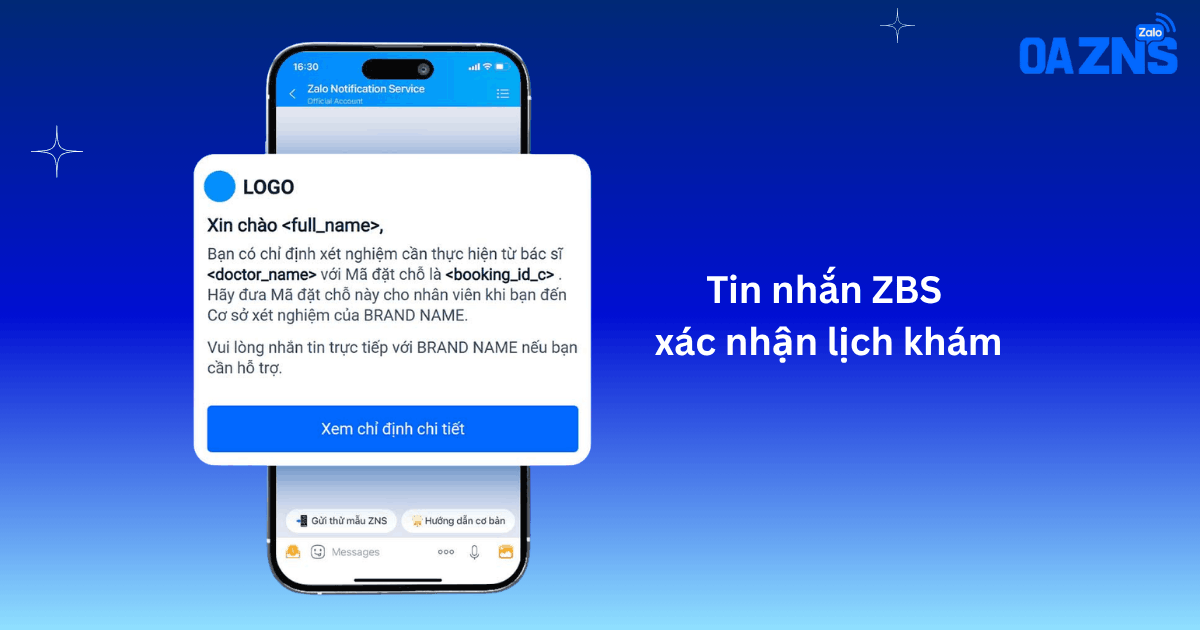 Tin nhắn ZBS xác nhận lịch khám