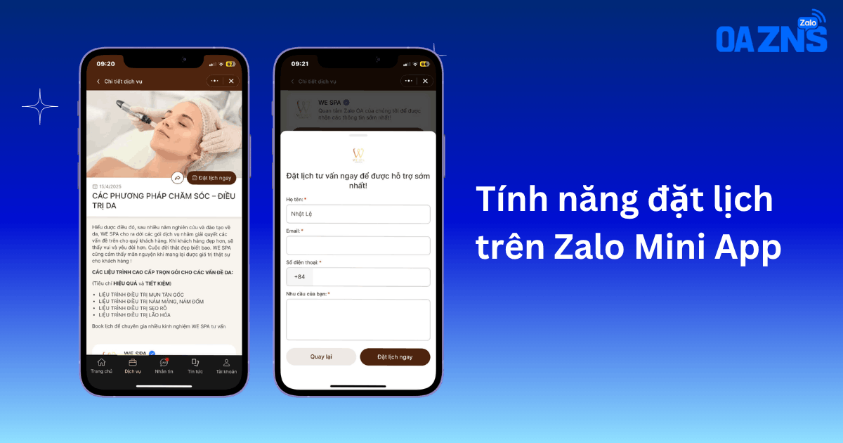 Tính năng đặt lịch trên Zalo Mini App