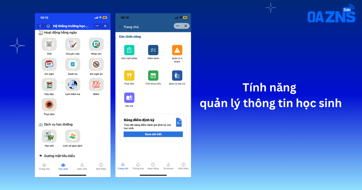 Tính năng quản lý thông tin học sinh trên Mini App