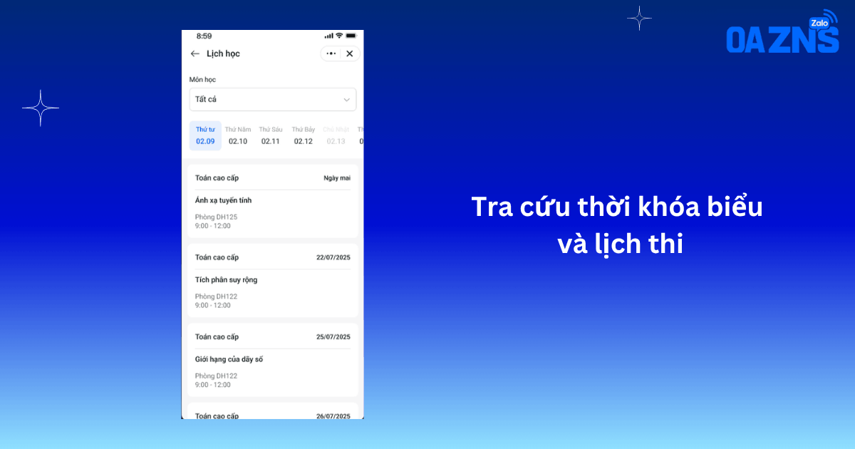 Tra cứu thời khóa biểu và lịch thi trên Mini App