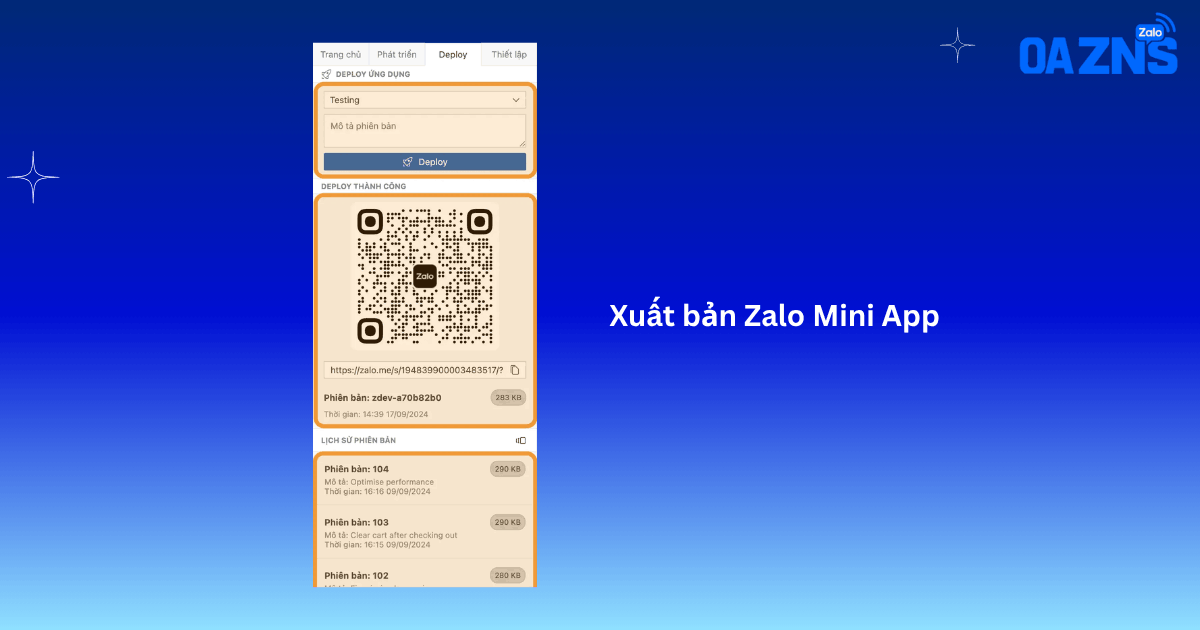 Xuất bản ứng dụng lên nền tảng Zalo Mini App