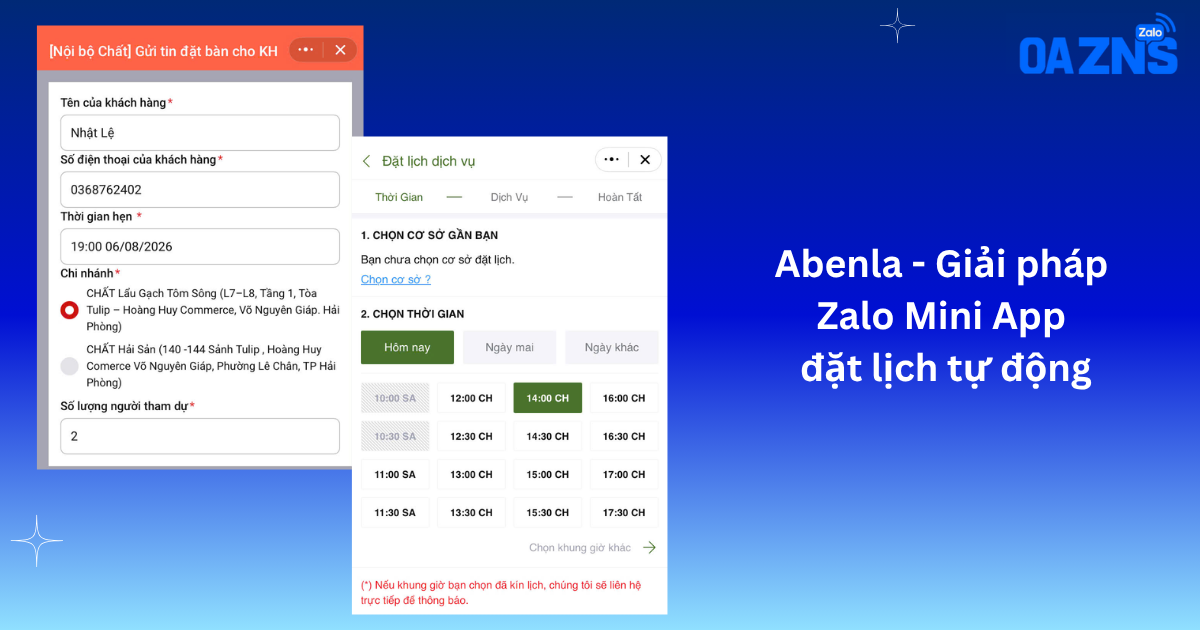 Abenla - Giải pháp Zalo Mini App đặt lịch tự động