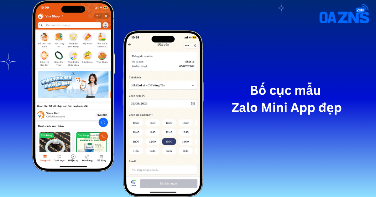 Bố cục mẫu Zalo Mini App đẹp
