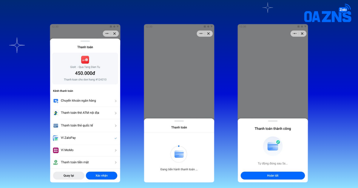 Các phương thức thanh toán phổ biến trên Zalo Mini App