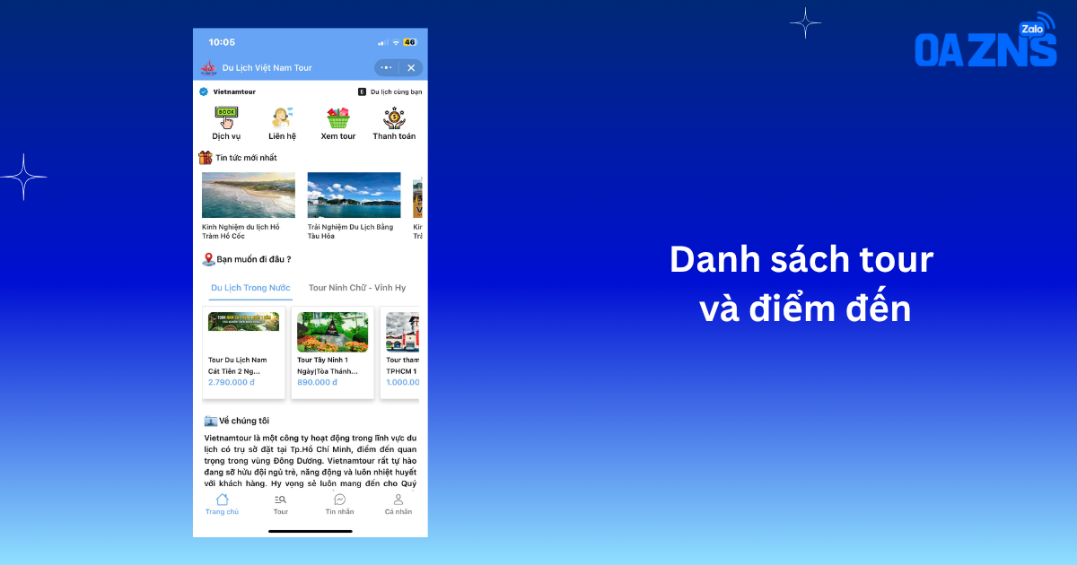 Danh sách tour và điểm đến