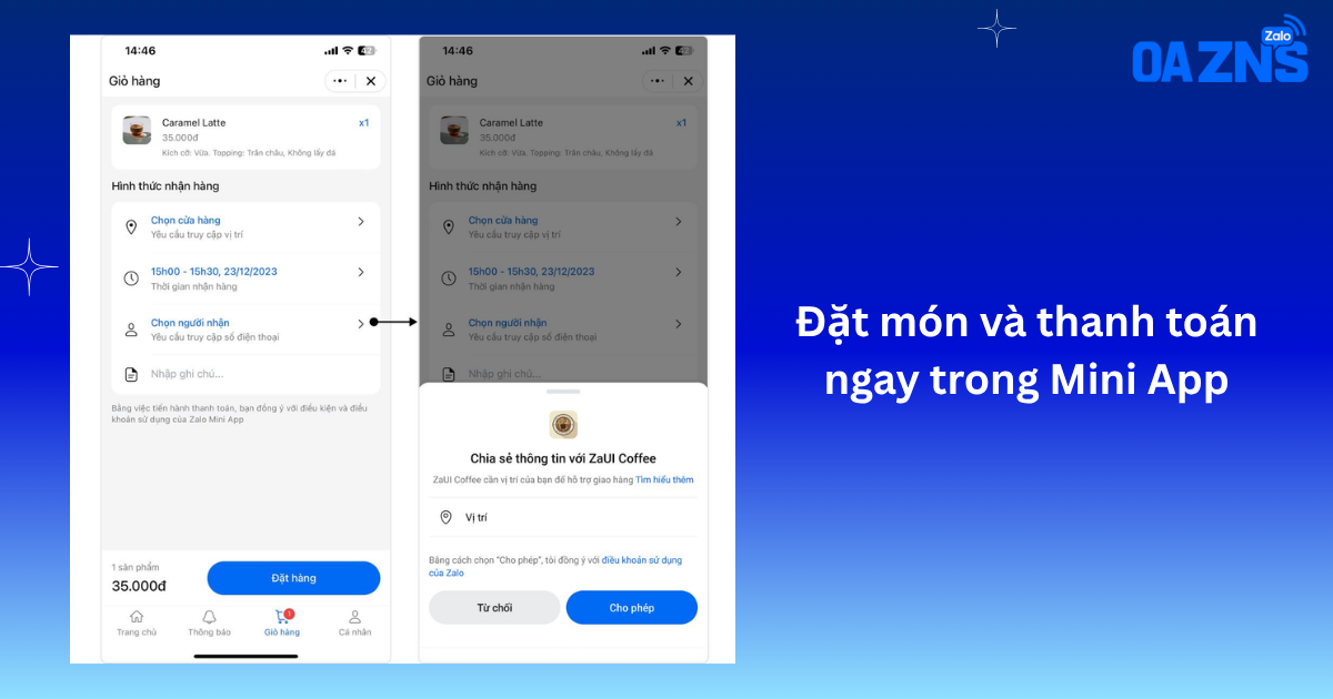 Đặt món và thanh toán ngay trong Mini App