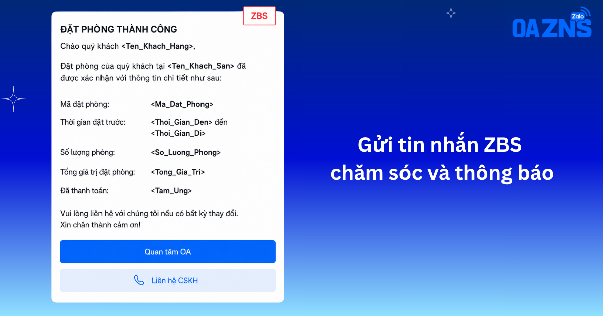 Gửi tin nhắn ZBS chăm sóc và thông báo