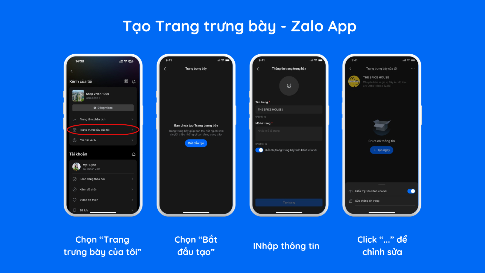 Tạo trang trưng bày bằng Zalo App