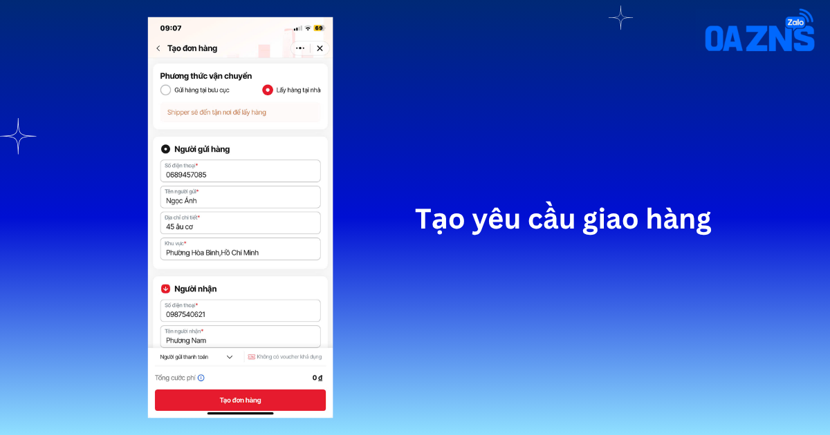 Tạo yêu cầu giao hàng