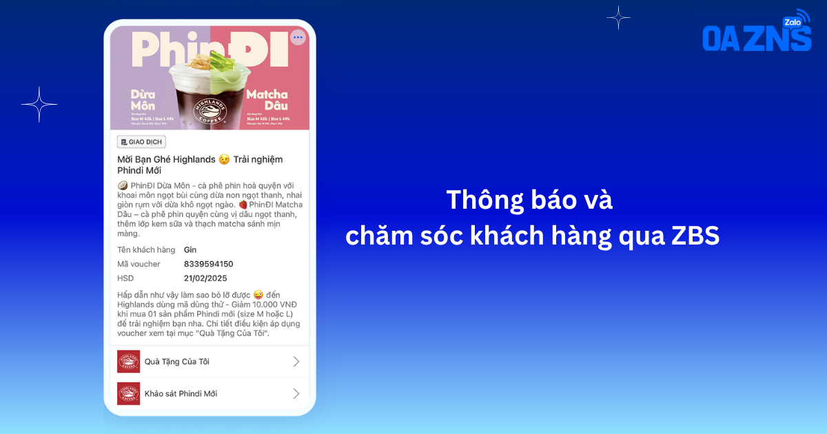 Thông báo và chăm sóc khách hàng qua ZBS