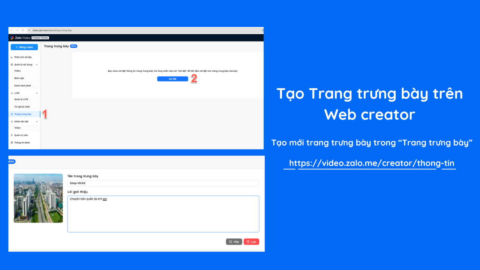 Thông qua Web Creator tạo trang trưng bày