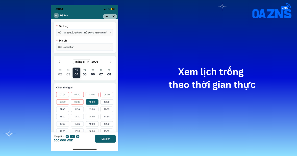 Xem lịch trống theo thời gian thực