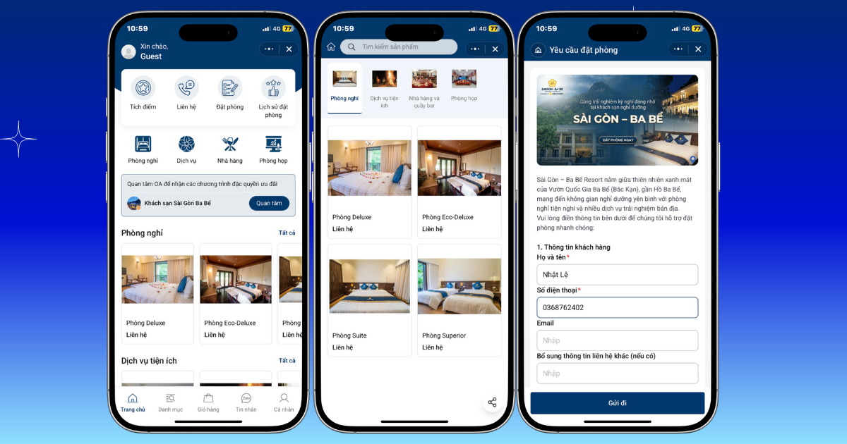Zalo Mini App cho dịch vụ du lịch, khách sạn