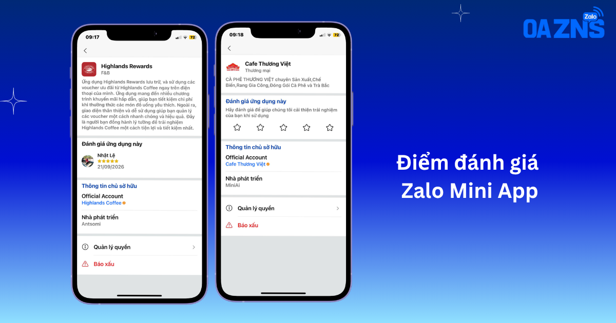 Điểm đánh giá Zalo Mini App