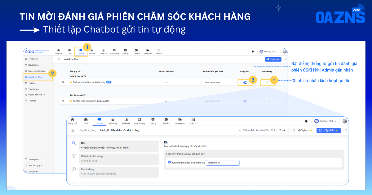 Gửi tự động bằng thiết lập quy tắc tự động trong Chatbot
