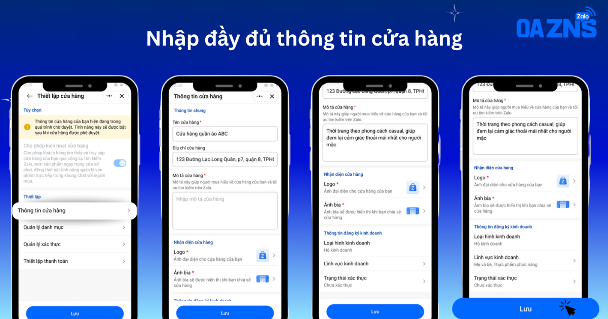 Nhập đầy đủ thông tin cửa hàng
