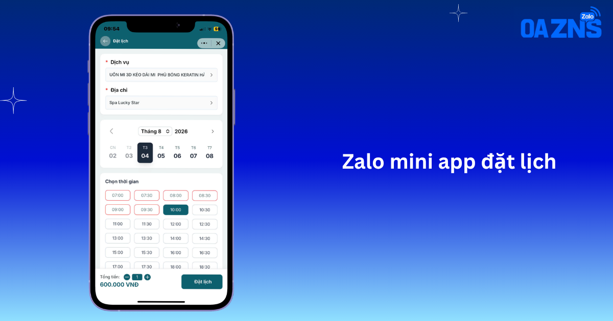 Zalo mini app đặt lịch