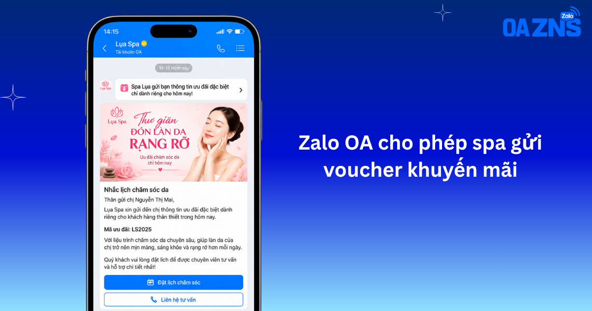Zalo OA cho phép spa gửi voucher khuyến mãi