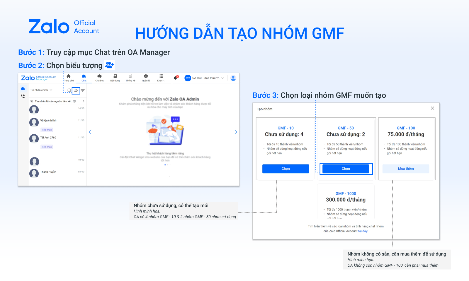 Hướng dẫn tạo nhóm chat GMF